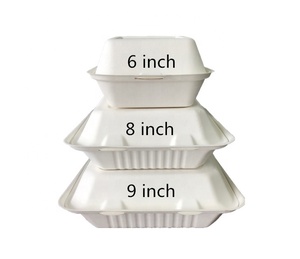 6 inch vuông phân hủy sinh học bã mía Hộp Ăn Trưa tự nhiên trắng takeout container thực phẩm vỏ sò Hamburger Hộp bao bì thực phẩm - Product Image 1