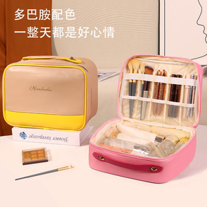 Bolsa de maquillaje para mujer de gran capacidad con divisiones, estuche de almacenamiento de viaje impermeable para cosméticos, mango suave, 26x10x20cm - Product Image 5