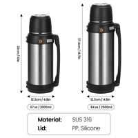 Bouteille d'eau isotherme en acier inoxydable à double paroi SS304 de grande capacité 2L 2000ml, thermos