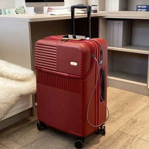 Valise de cabine professionnelle durable de 20 pouces avec roulettes, légère, port de chargement USB, porte-gobelet, ouverture frontale, design moderne, anti-vol. - Product Image 1