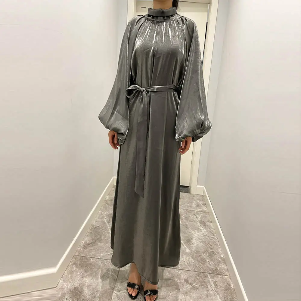 Abaya baju Muslim wanita, baju gamis Arab lengan panjang, baju Lebaran Asia Tenggara bersabuk