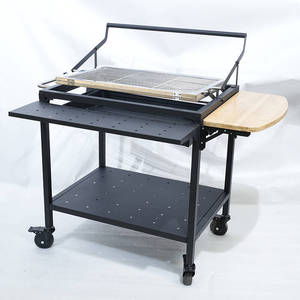 Stainless Steel <b>BBQ</b> Grill 180 Flip-Type Multi-Functional Charcoal Grill Rack With Wooden Side <b>Table</b> Portable <b>Outdoor</b> Cooking - Product Image 1