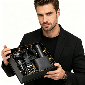Set Regalo da Uomo Lunaire 4 Pezzi con Rasoio Elettrico, Portafoglio, Cintura, Bicchiere Termico in Elegante Confezione Regalo Nera per la Festa del <span class=keywords><strong>Papà</strong></span> - Product Image 1