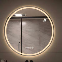 Miroir de salle de bain intelligent LED rond mural pour hôtel et maison, avec écran tactile moderne et éclairage LED, incassable