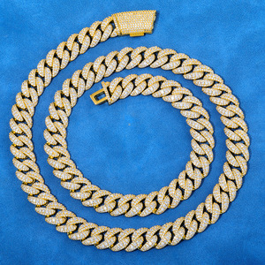 Bespoke Luxury Unisex 925 Sterling Silver Moissanite Miami Cuban Link <b>Chain</b> Bezel Setting 18K Gold Plated <b>Iced</b> Out Hip Hop Neckl - Product Image 1