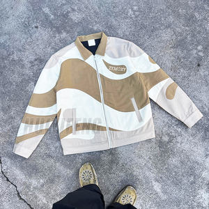 Kustom <span class=keywords><strong>pink</strong></span> kualitas tinggi bekerja ritsleting jaket untuk pria memotong dan menjahit Streetwear Twill jaket kerja Unisex - Product Image 3