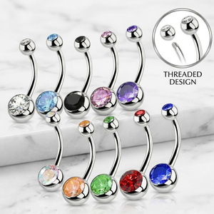 Ensemble de Piercings Nombril <span class=keywords><strong>Amaza</strong></span> Double Gemme, 20 Couleurs, 20 Pièces, Acier Inoxydable 16mm, Calibre 14 (16x11mm) avec Agate - Product Image 1