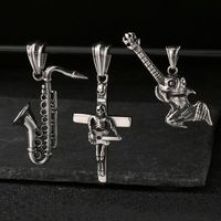 Rock Instrument Accessories Hip-hop Retro College Style Saxophone Skull Guitar Trumpet Titanium Steel Men's Pendant