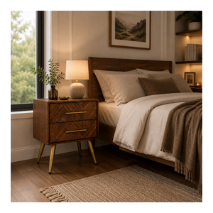 Natural Wood Style <b>Bedside</b> <b>Table</b> 2 Drawer Nightstand Modern Design OEM ODM Custom Supplier Direct Supply Bedroom Furniture - Product Image 1