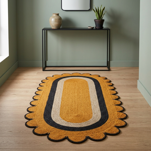Tapis d'appoint moderne en jute 2026 pas cher, ovale, tressé, à bord festonné, à poils moyens, avec envers en jute, taille et couleur personnalisables pour salon et chambre à coucher - Product Image 5