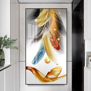 Quadro Astratto di Lusso Personalizzato <span class=keywords><strong>in</strong></span> Stile Nordico con Piume Colorate, Dipinto <span class=keywords><strong>in</strong></span> Cristallo e Porcellana <span class=keywords><strong>per</strong></span> Decorazione Soggiorno - Product Image 6