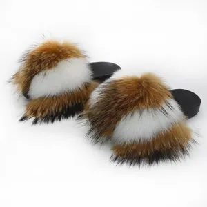 Soft Fast Shipping Wholesale Real Fox Fur Slipper Wholesale Real Adult Fur Slippers