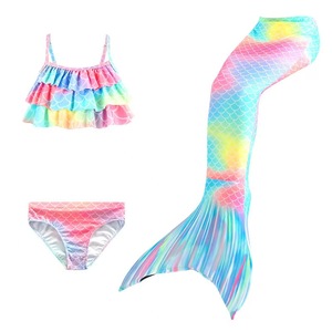 Traje <span class=keywords><strong>de</strong></span> baño <span class=keywords><strong>de</strong></span> sirena para <span class=keywords><strong>niñas</strong></span> Conjunto <span class=keywords><strong>de</strong></span> bikini <span class=keywords><strong>de</strong></span> tres piezas para niños con cola <span class=keywords><strong>de</strong></span> sirena estampada y lazo - Product Image 5