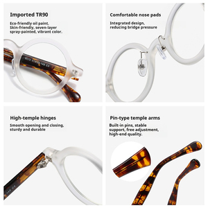 Nuevas <span class=keywords><strong>Gafas</strong></span> Retro de Alta Calidad al por Mayor con Marco Redondo TR90 Unisex, Espejo Plano Simple y Artístico, Personalizadas con Protección Anti-Luz Azul para Miopía - Product Image 4