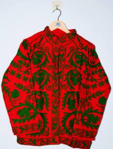 Blouson Bomber en Coton Brodé Rouge Suzani Écologique Respirant pour Femme, Style Bohème Ethnique, Fait Main, Idéal Cadeau - Product Image 5