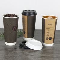 Gelas Kertas Kraft Dinding Ganda Biodegradable Food Grade Sekali Pakai dengan Tutup untuk Minuman, Grosir, Cetak Logo Sesuai Pesanan