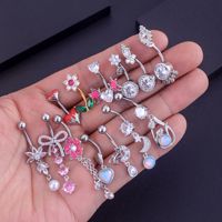 Anneaux de nombril Y2K Drip avec pendentifs Cœur, Nœud papillon et Fleur, en Acier inoxydable hypoallergénique et Zircon cubique, Bijoux de piercing pour l'été et la plage