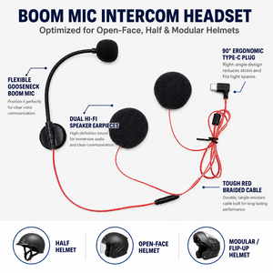Zwarte bedrade headsetmicrofoon met ruisonderdrukking, condensatormicrofoon, communicatieset voor rijders - Product Image 4
