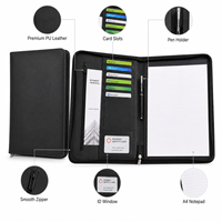 Portafolio de Cuero PU A4 con Cierre y Logotipo Personalizado, Bolsa Premium para Documentos con Ranuras para Tarjetas y Ventana para Identificación, Organizador de Oficina, Venta al Por Mayor