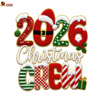 Nouvelles Écussons de Noël 2026 Personnalisés Grandes Broderies Scintillantes en Chenille et Paillettes Thermocollantes pour Vêtements et Sweats à Capuche