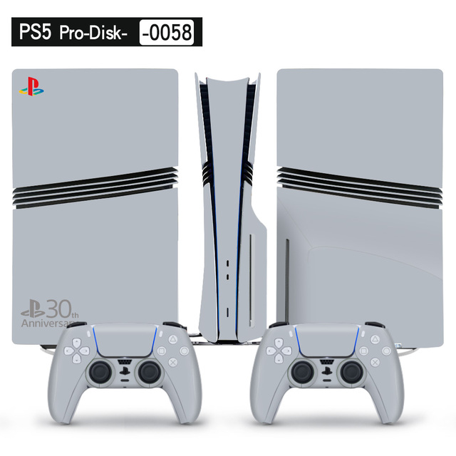30th Anniversary Classic Grey Color PS5 Pro Disc Sticker Decal Cover for Console and 2 Controllers PS5 Pro Skin Vinyl