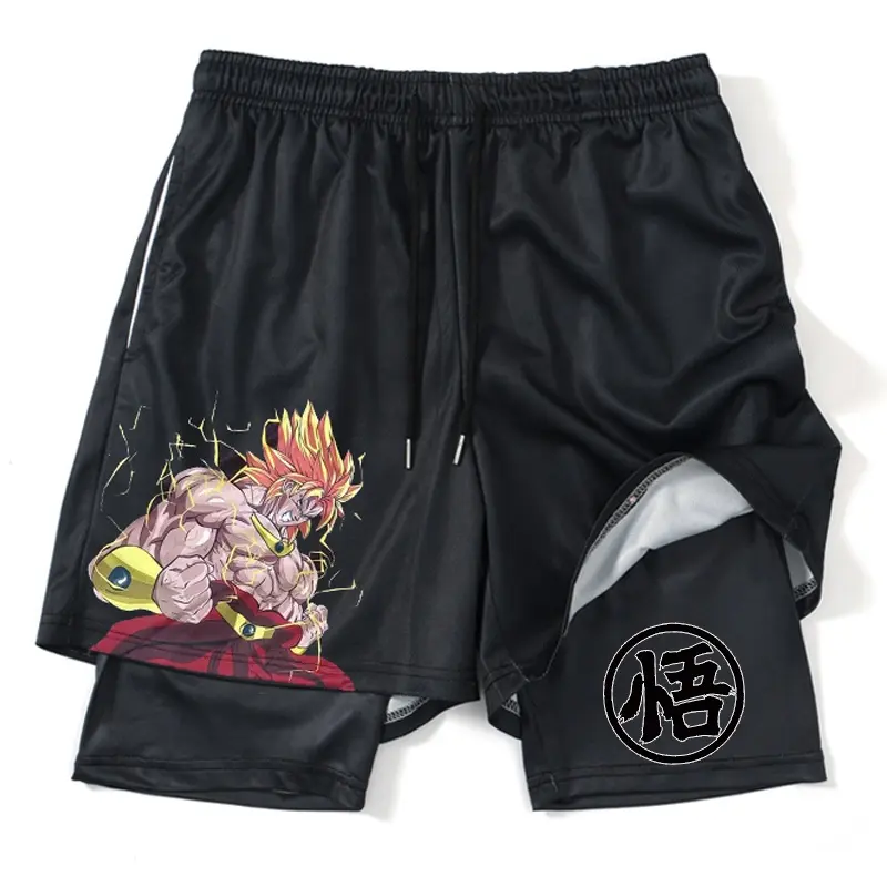 Heißer Verkauf Cooles Logo Drucken Anime Shorts Männer Frauen 2 in 1 Quick Dry Mesh Gym Shorts für Fitness Running Summer Black Supplier