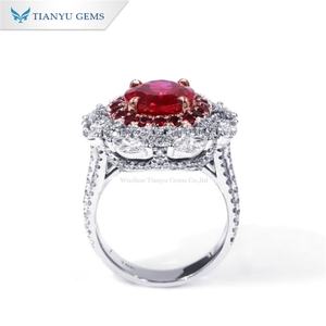 Tianyu Gems Custom 14K 18K Oro blanco Anillo de compromiso Lab Ruby con Moissanite incoloro Anillo de bodas para fiestas de Damas - Product Image 5