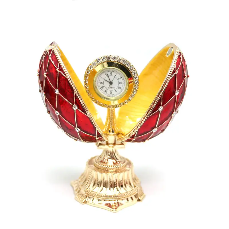 SHINNYGIFTS Royal Christmas Gifts Russian Style Faberge egg trinket Box with clock New Year Gifts