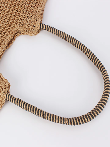 Solid Color Hand-Woven PU <b>Shoulder</b> Bag With Zipper Closure Two <b>Straps</b> Polyester Lining-Mori Fashion Summer Beach Bag Tanjing - Product Image 2