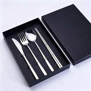 Ensemble de couverts de camping portables haut de gamme en acier inoxydable moderne, couteaux, fourchettes, cuillères, quatre pièces, lavables au lave-vaisselle, ensemble cadeau - Product Image 5