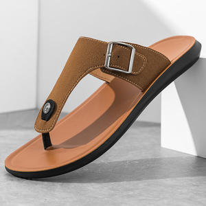 Sandalias de cuero para hombre, pantuflas de verano transpirables, chanclas para mujer, sandalias planas de diseñador a la moda, pantuflas de playa - Product Image 2