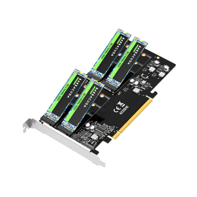 MAIWO KCSSD10 PCIE X16 Adapter Card M.2 NVMe Protocol 4 Port MKEY SSD Solid-State Drive Array Cooling Adapter Card