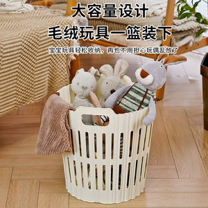 Foldable Laundry <b>Basket</b> Round White Cream <b>Storage</b> <b>Basket</b> For Bathroom Clothing Use - Product Image 5