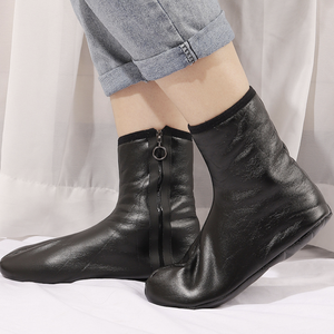 Black leather Muslim thick <b>wool</b> lining, winter stockings with zipper, high-waisted prayer for adults, casual unisex <b>socks</b> - Product Image 1