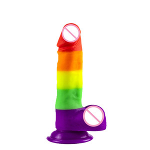 Prix usine arc-en-ciel gode gros Silicone Super doux coloré gode avec balle et ventouse jouets sexuels pour adultes pour les femmes - Product Image 5