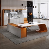 Bureau de direction en forme de L avec tiroirs latéraux, en cuir blanc de luxe, nouveau MDF brillant, pour ordinateur, maison, sans fil