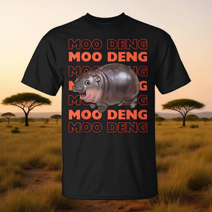T-shirt Moo Deng noir unisexe, chemise promotionnelle avec motif hippopotame - Product Image 3