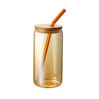 Verres à bière de 12 oz 16 oz avec couvercles en bambou gobelet en verre rond tasse en verre transparent avec paille en verre