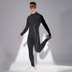 ชุดออกกำลังกายผู้ชายแบบกำหนดเอง OEM เสื้อแขนยาวผ้าฟลีซ กางเกงเลกกิ้ง 2 ชิ้น ชุดรัดกล้ามเนื้อ ระบายอากาศได้ดี เหมาะสำหรับวิ่งจ๊อกกิ้งและเล่นกีฬา - Product Image 2