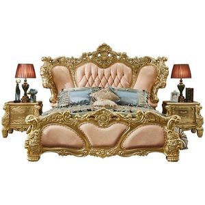 Lit de mariage en bois massif artisanal de luxe, meubles de chambre à coucher sur mesure de qualité supérieure pour des chambres élégantes - Product Image 1