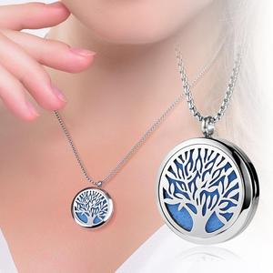 Fashion Diamond-free Life Tree Hollow Design Perfume <strong>Diffuser</strong> Aromatherapy Essential Oil Pendant <strong>Necklace</strong> - Product Image 3