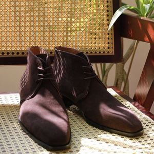 Nouvelles Chaussures Habillées pour Hommes à Bout Carré et Lacets, en Daim Britannique et Cuir Pleine Fleur, Légères, Antidérapantes, Respirantes, pour le Bureau et la Carrière, avec Talonnette Rehaussante - Product Image 3