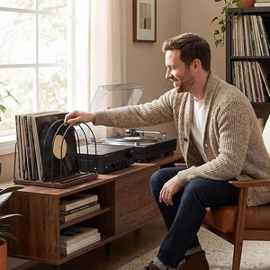 Wooden <b>Record</b> Rack Ironwood Combination Minimalist Design Adjustable Desktop CD Storage <b>Stand</b> - Product Image 3
