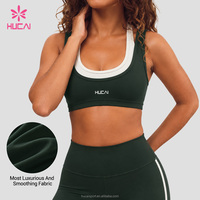 ODM Logo Kustom Dukungan Tinggi Bahan Nylon Spandex Lembut Warna Kontras Atasan Yoga Berlapis Ganda Halter Sports Bra Dengan Bantalan yang Dapat Dilepas