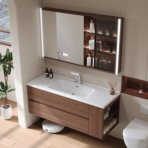 <span class=keywords><strong>Mobile</strong></span> Bagno con <span class=keywords><strong>Lavabo</strong></span> Integrato in Ceramica e Mobiletto in Legno di Noce Anticato, Lavandino - Product Image 4