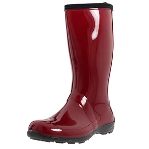 防水光泽 & 哑光防水中小腿雨靴女式红色wellington靴子