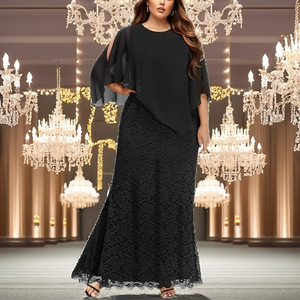 เดรสยาวทรงเอไลน์สำหรับผู้หญิงไซส์ใหญ่ S-5XL เอวธรรมชาติ แต่งลูกไม้ ผ้าชีฟอง ผ้าคลุมไหล่ ดีไซน์หรูหรา ทรงเข้ารูป ยาวคลุมเท้า เหมาะสำหรับงานปาร์ตี้ - Product Image 2