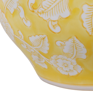 Vasi Rotondi in Ceramica con Design Floreale per Piante da Interno ed Esterno, Set di Due Vasi Decorativi Gialli e Bianchi - Product Image 6