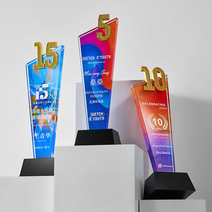 रंग मुद्रण पुरस्कार ग्लास ट्रॉफी कस्टम आकार धातु नंबर 1 2 5 10 15 20 25 साल की घटना क्रिस्टल ट्रॉफी - Product Image 1