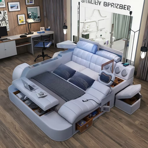 Letto Smart Moderno <span class=keywords><strong>in</strong></span> <span class=keywords><strong>Pelle</strong></span> con Contenitore, King Size, Massaggiante, Multifunzionale, di Lusso - Product Image 2